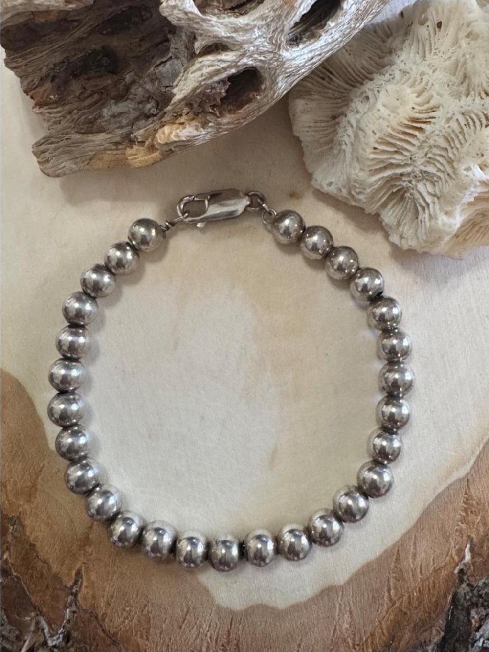 925 Sterling Silver Bead Bracelet 7 1/4” Southwestern Boho